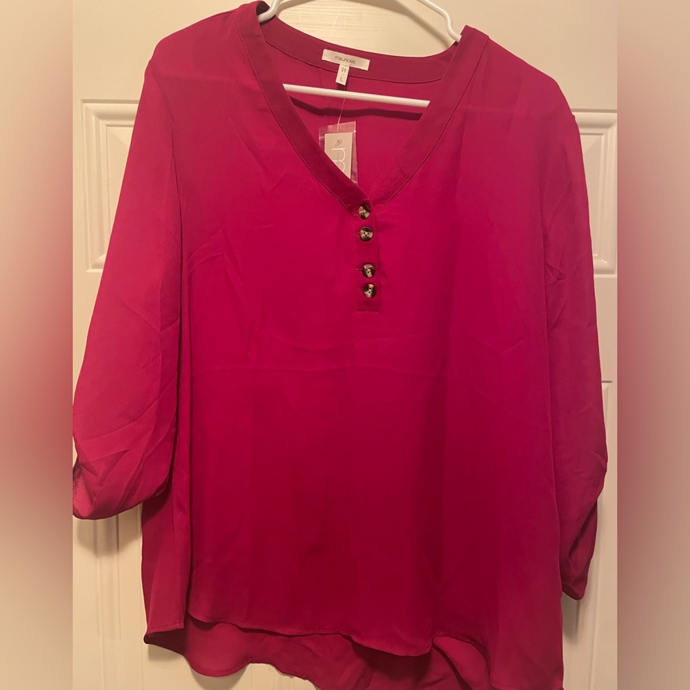 Maurice’s maroon/burgundy NWT long sleeve/roll sleeve blouse-size large